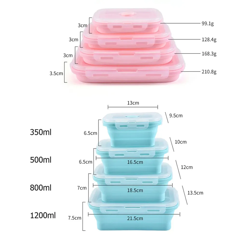 ( NET) Collapsible Silicone Food Storage Containers with Airtight Lids set of 4 pcs