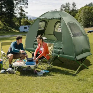 1-Person Folding Camping Tent with Sunshade and Air Mattress