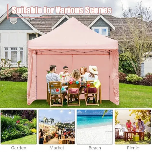 10x10ft Pop up Gazebo with 4 Height and Adjust Folding  Awning -Pink