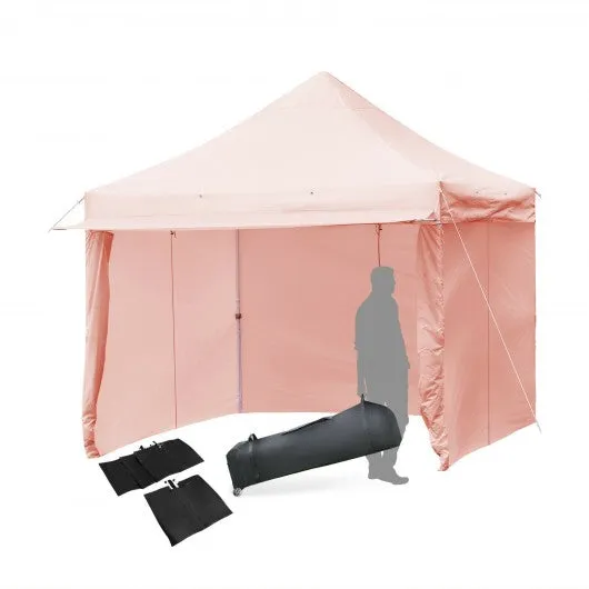 10x10ft Pop up Gazebo with 4 Height and Adjust Folding  Awning -Pink