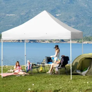 10x10ft Pop up Gazebo with 4 Height and Adjust Folding  Awning -White