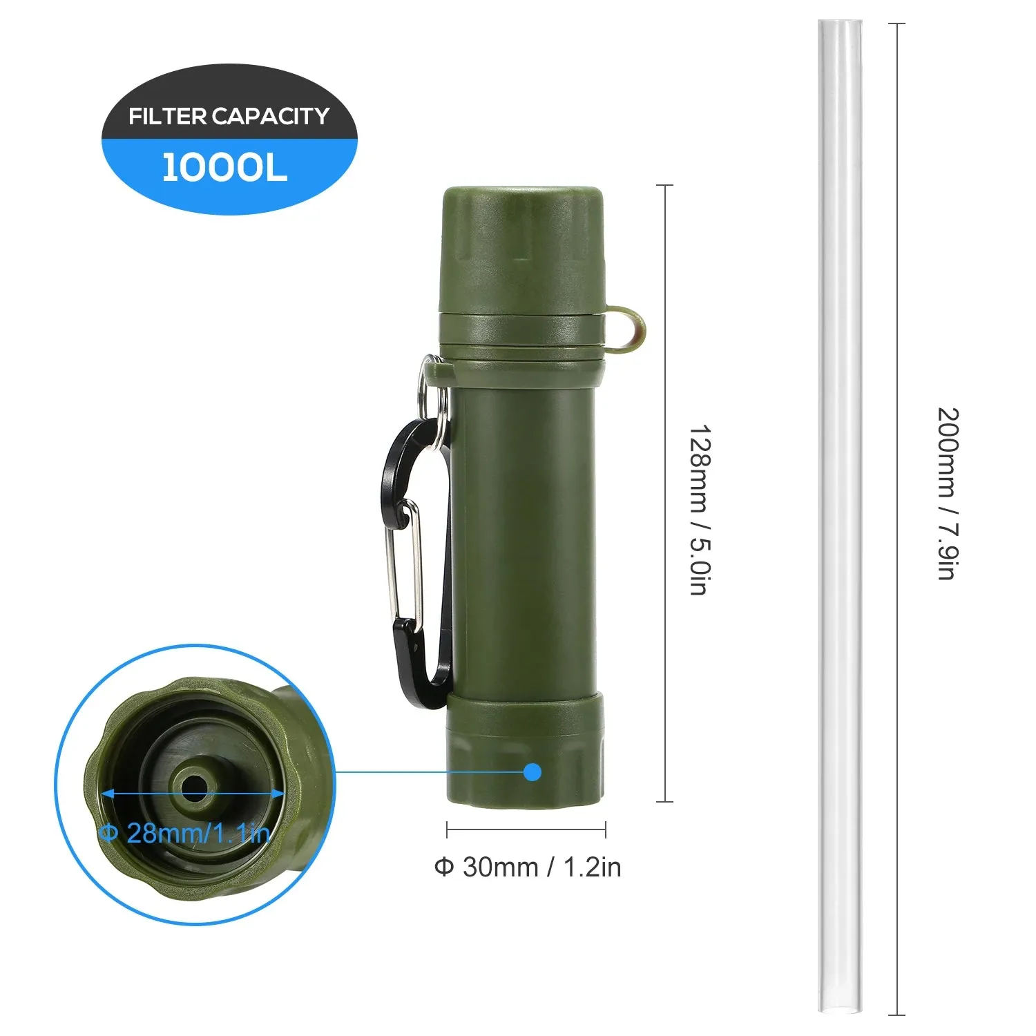 1L Outdoor Water Filter Straw Water Filtration System Water Purifier for Emergency Survival Tool Camping Hiking Backpacking