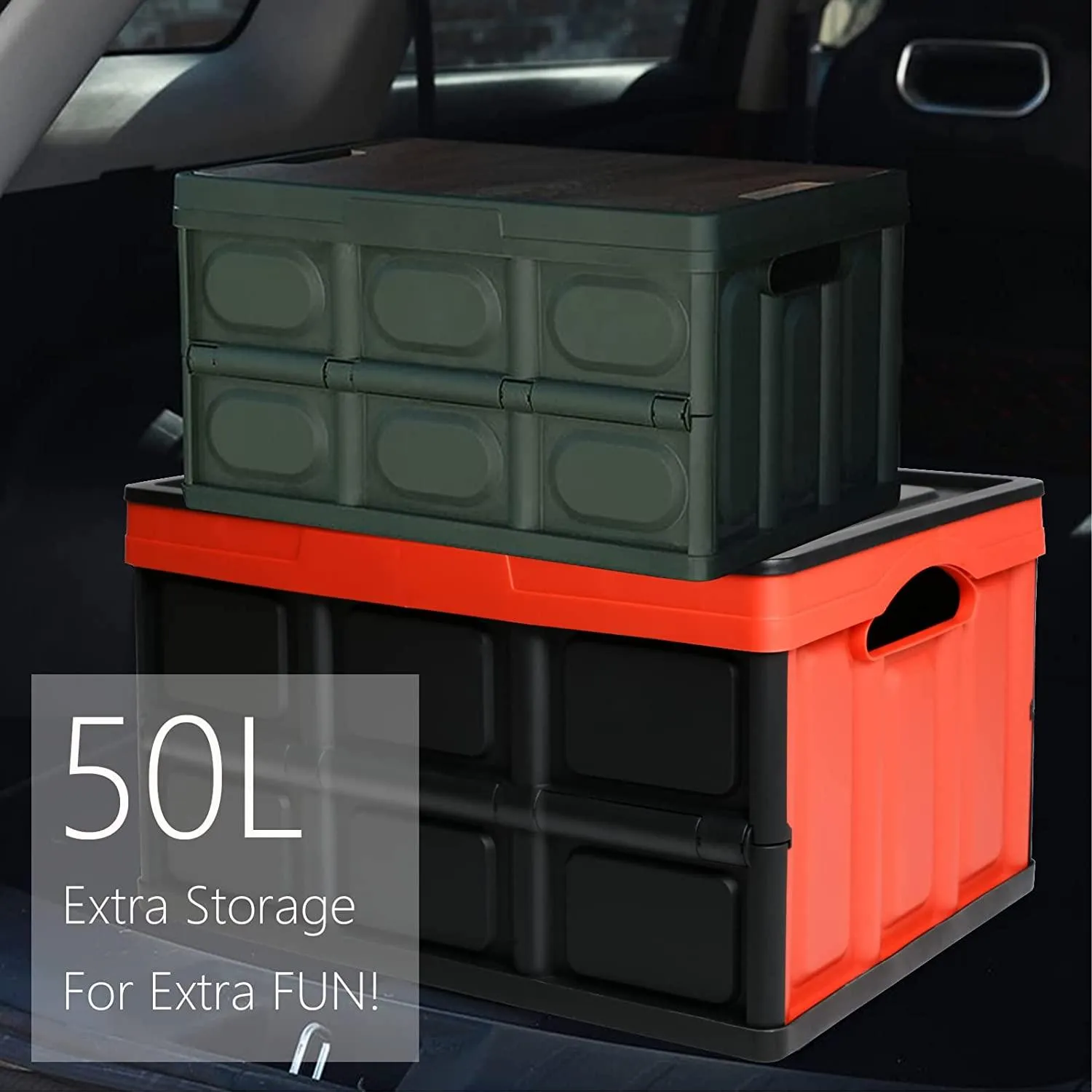 2-Pack Collapsible Plastic Storage Bins 50L Organizer Box Stackable Utility Crates with 2 Waterproof Bag & Lids