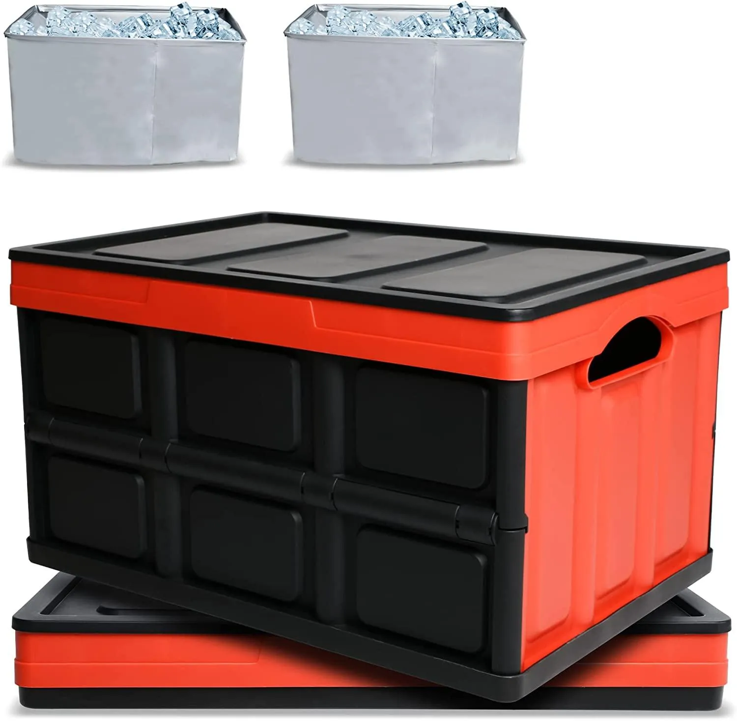 2-Pack Collapsible Plastic Storage Bins 50L Organizer Box Stackable Utility Crates with 2 Waterproof Bag & Lids