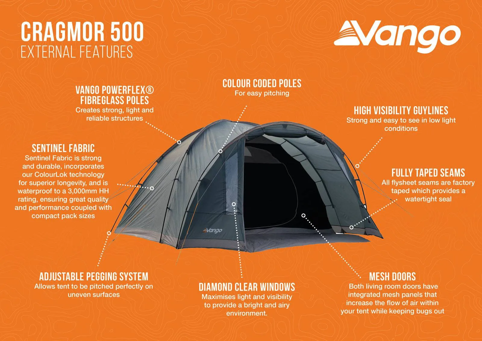 5 Person Camping Tent - Cragmor 500 - 10.3kg by Vango