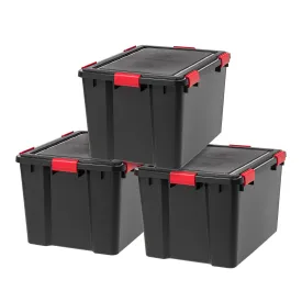 74 Quart WeatherPro® Plastic Storage Bin Tote Organizing Container with Durable Lid and Seal and Secure Latching Buckles, 3 Pack