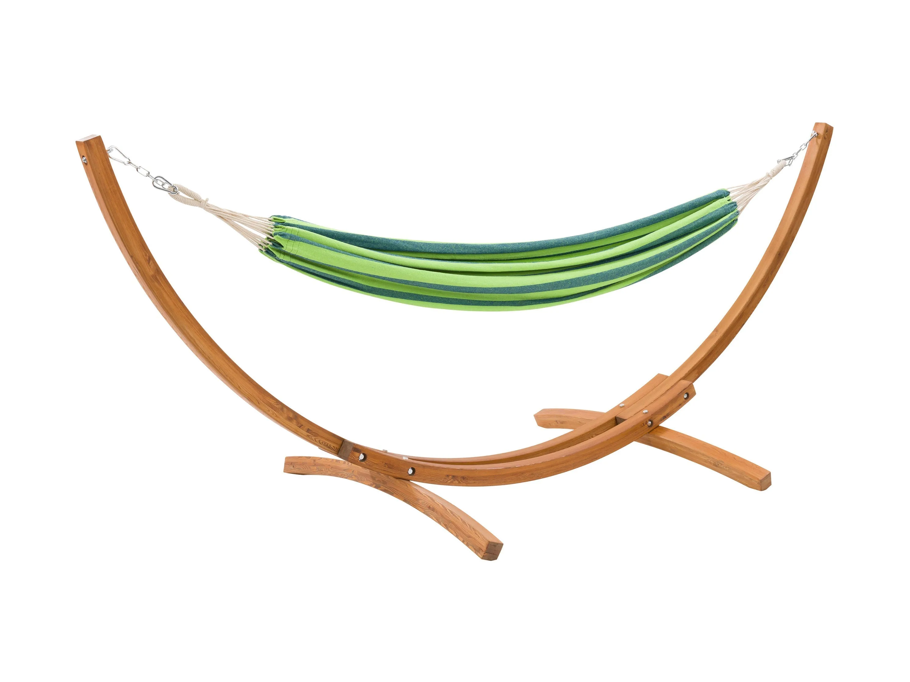 Blue and Green Hammock with Wood Stand