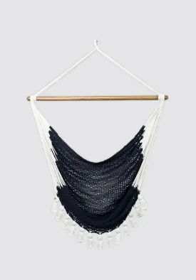 Boho Black Cotton Hammock Swing with Tassels