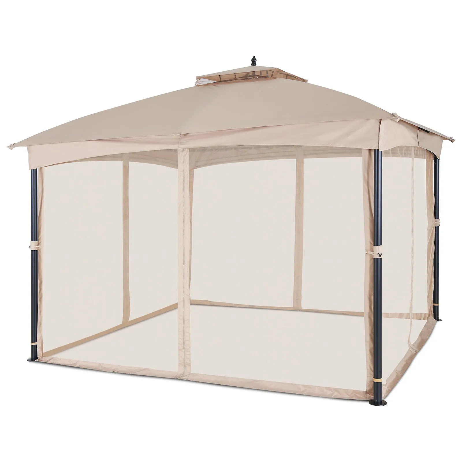 COOS BAY 10x12 Patio Dome Gazebo w/Mosquito Netting, Two-Tier Vented Top for Backyard Garden Lawn (Beige)