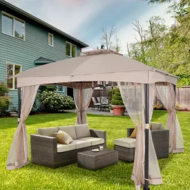 COOS BAY 10x12 Patio Dome Gazebo w/Mosquito Netting, Two-Tier Vented Top for Backyard Garden Lawn (Beige)