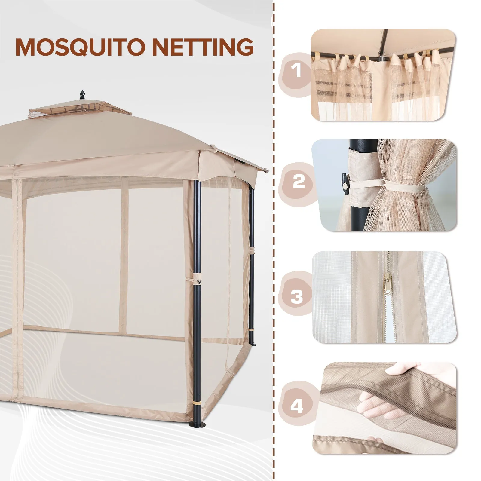 COOS BAY 10x12 Patio Dome Gazebo w/Mosquito Netting, Two-Tier Vented Top for Backyard Garden Lawn (Beige)