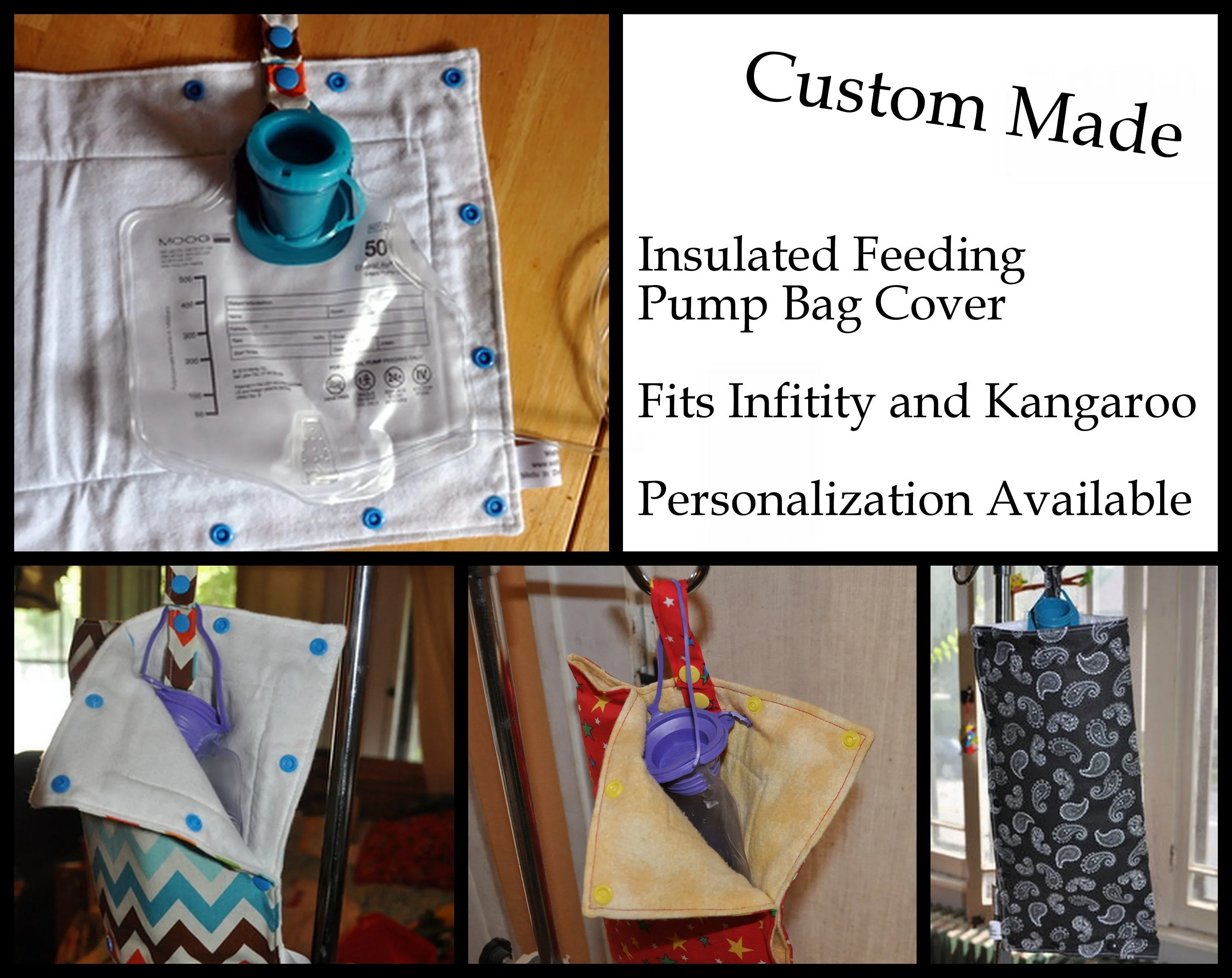 Custom Made Insulated Feeding Pump Bag Cover / IV Bag Cover to keep your feed cool.