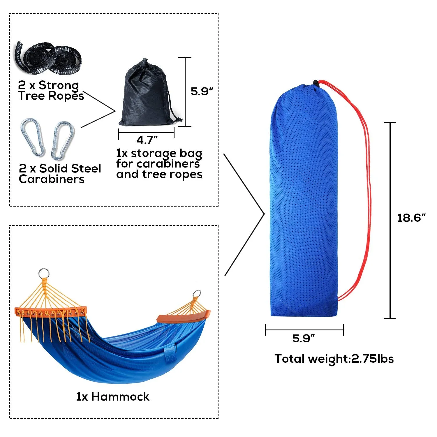 Double Camping Hammock with Tree Straps for Outdoors - NOBLE DUCK