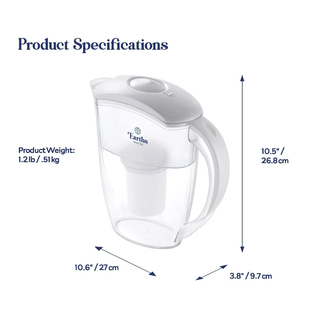 Earths Water 2.4L Alkaline Water Filter Jug Pitcher