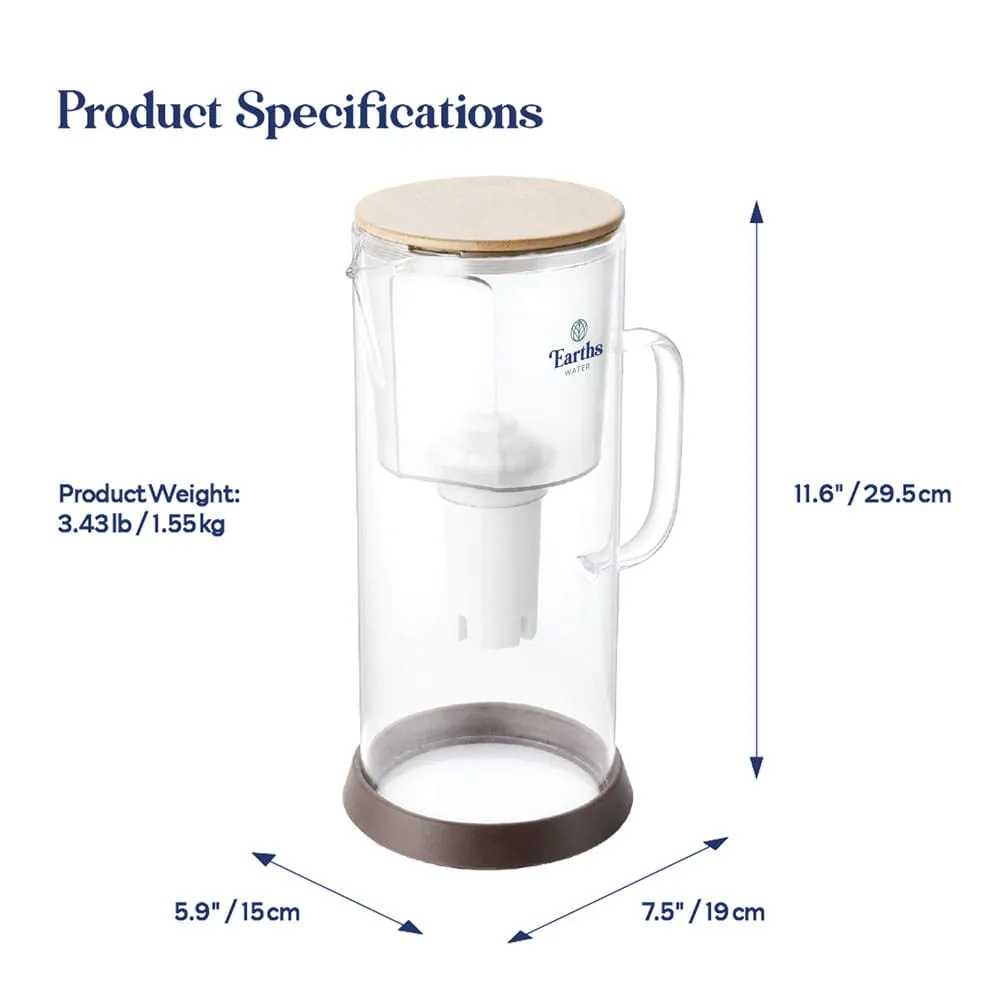 Earths Water 3.5L Glass Carafe Alkaline Water Filter - Natural