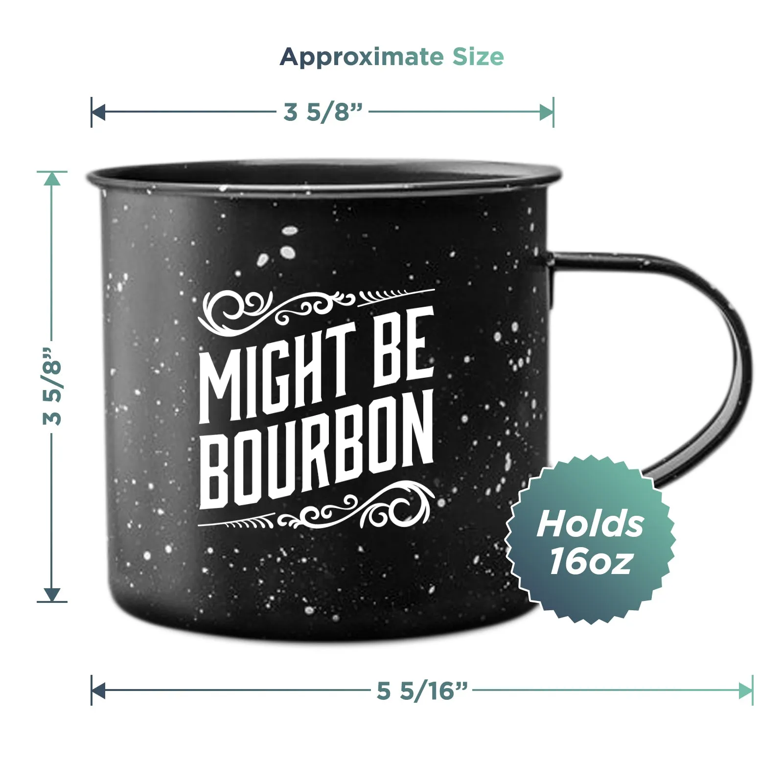 Enamel Camping Coffee Mug"Might Be Bourbon" Large Tin Cup, 15 Ounce (Midnight Black)