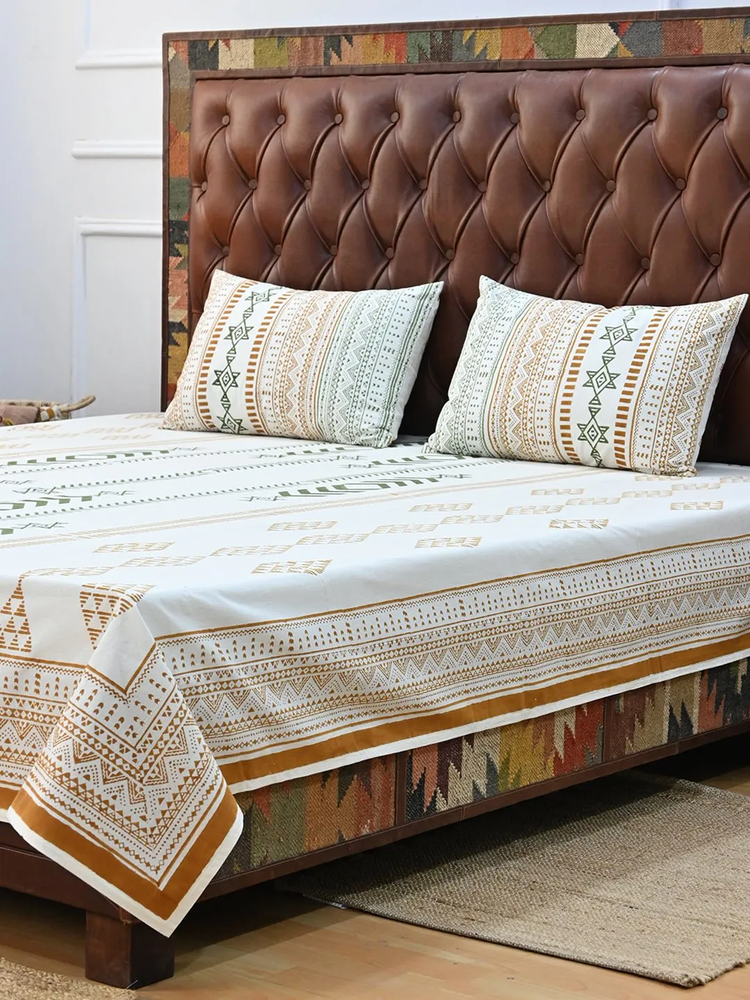 EROSEBRIDAL COTTON PRINTED DOUBLE BEDSHEET WITH PILLOW