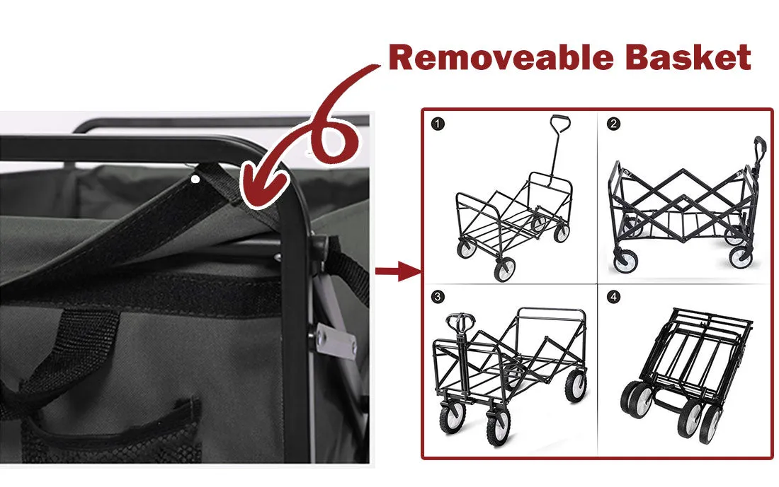 Foldable Collapsible Wagon Cart Garden Beach Outdoor Shopping Trolley Camping Brake