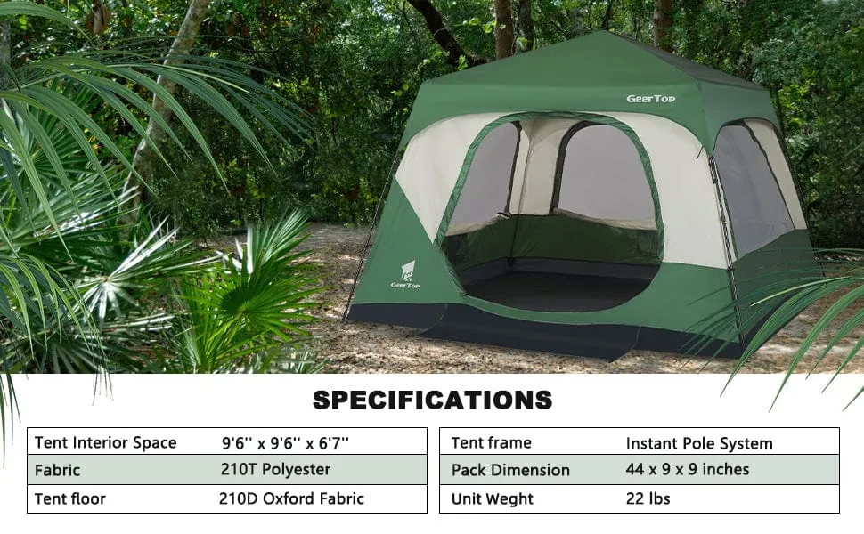 GeerTop 6 Person Instant Tent For Family Car Camping(US JP DE FR UK only)