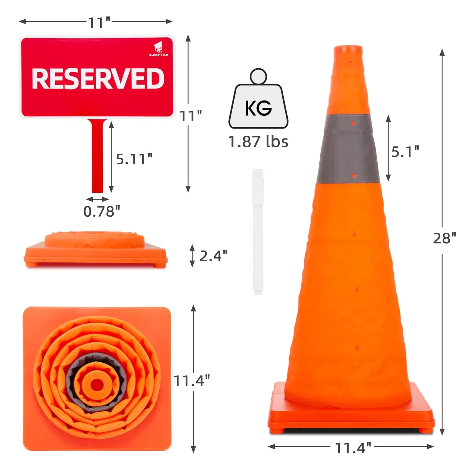 GeerTop Collapsible Traffic Cone With Placard for Dispersed Camping