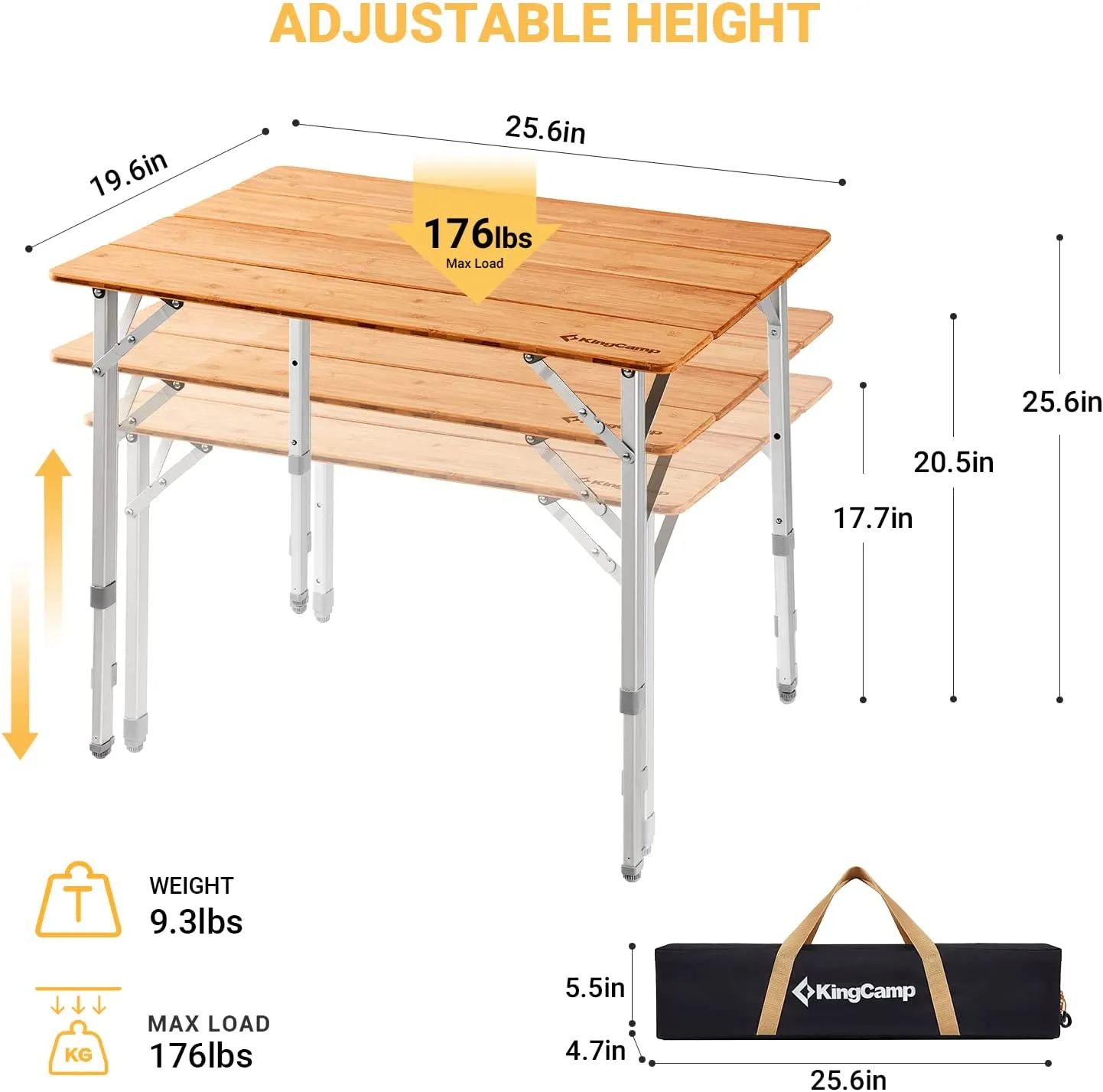 KingCamp 4-Folds Portable Bamboo Table