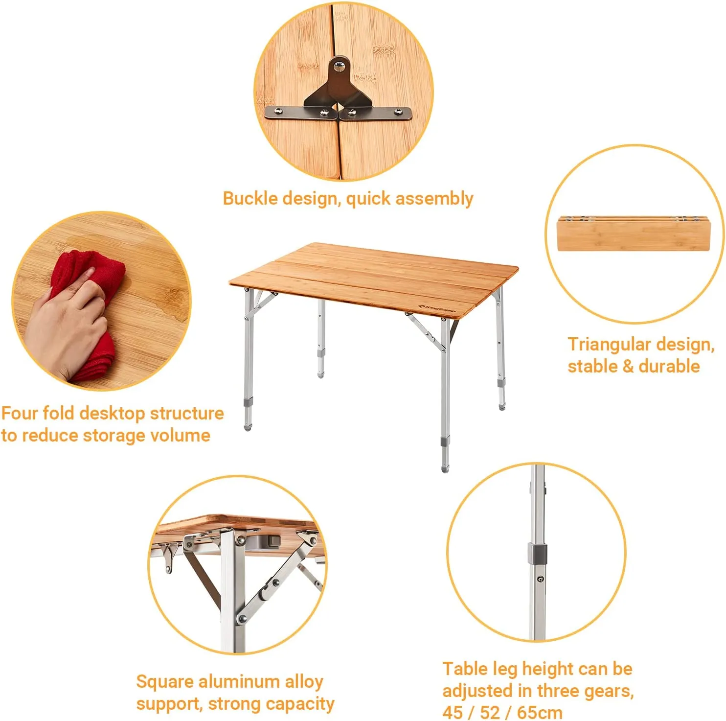 KingCamp 4-Folds Portable Bamboo Table