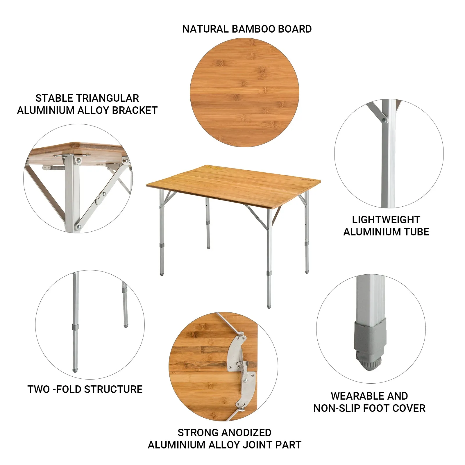 KingCamp 4 People Bamboo Three Heights Folding Table