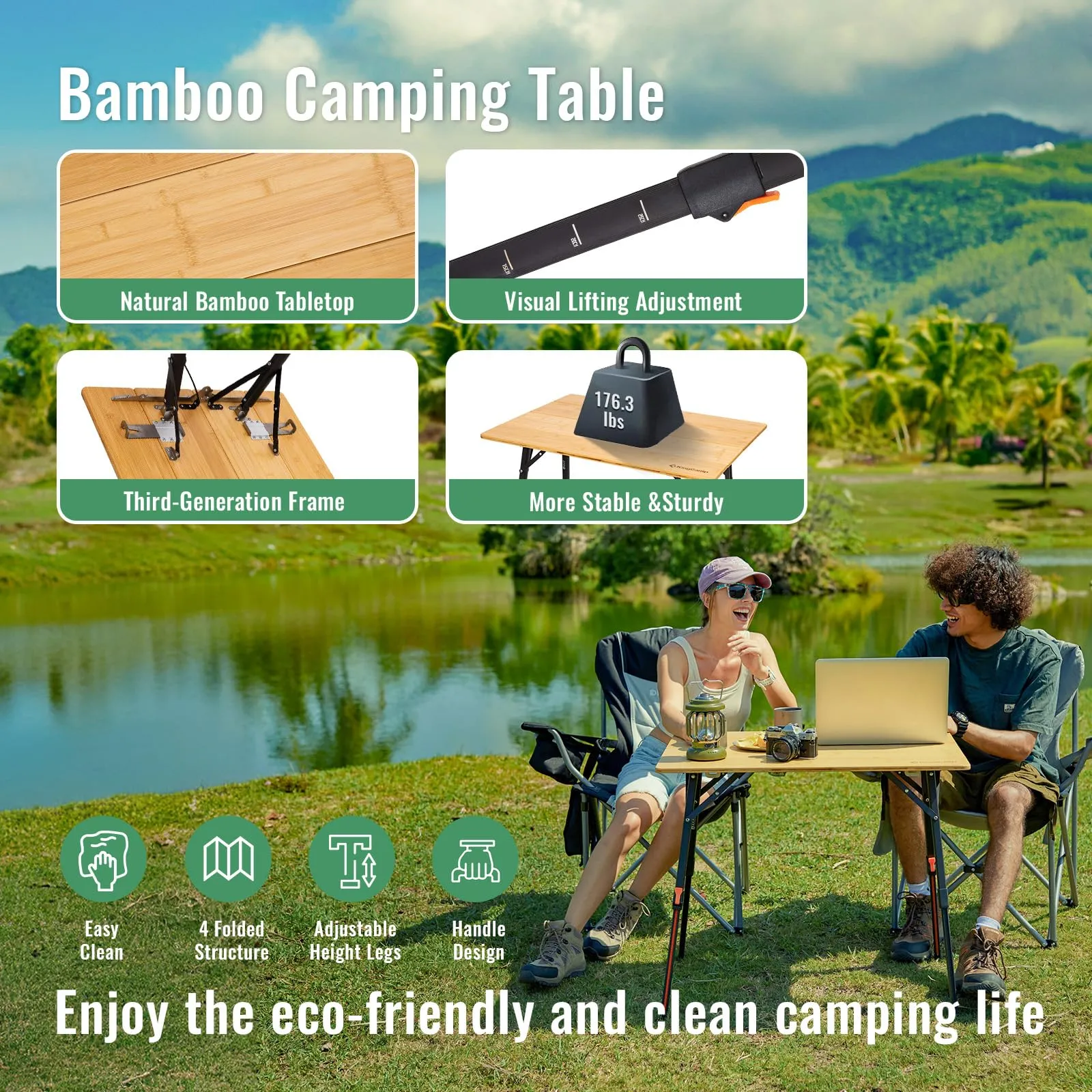 KingCamp BAMBOO Folding Camping Table Pro