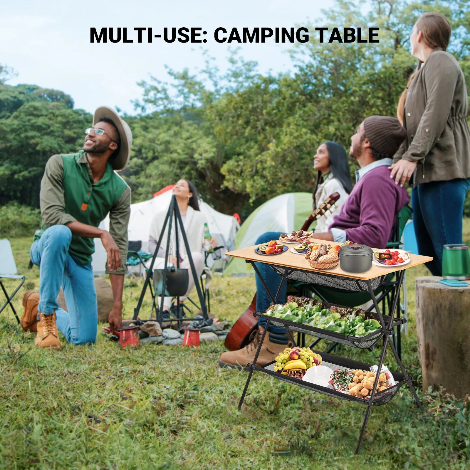 KingCamp Camping Detachable Shelf With Bamboo Table Board