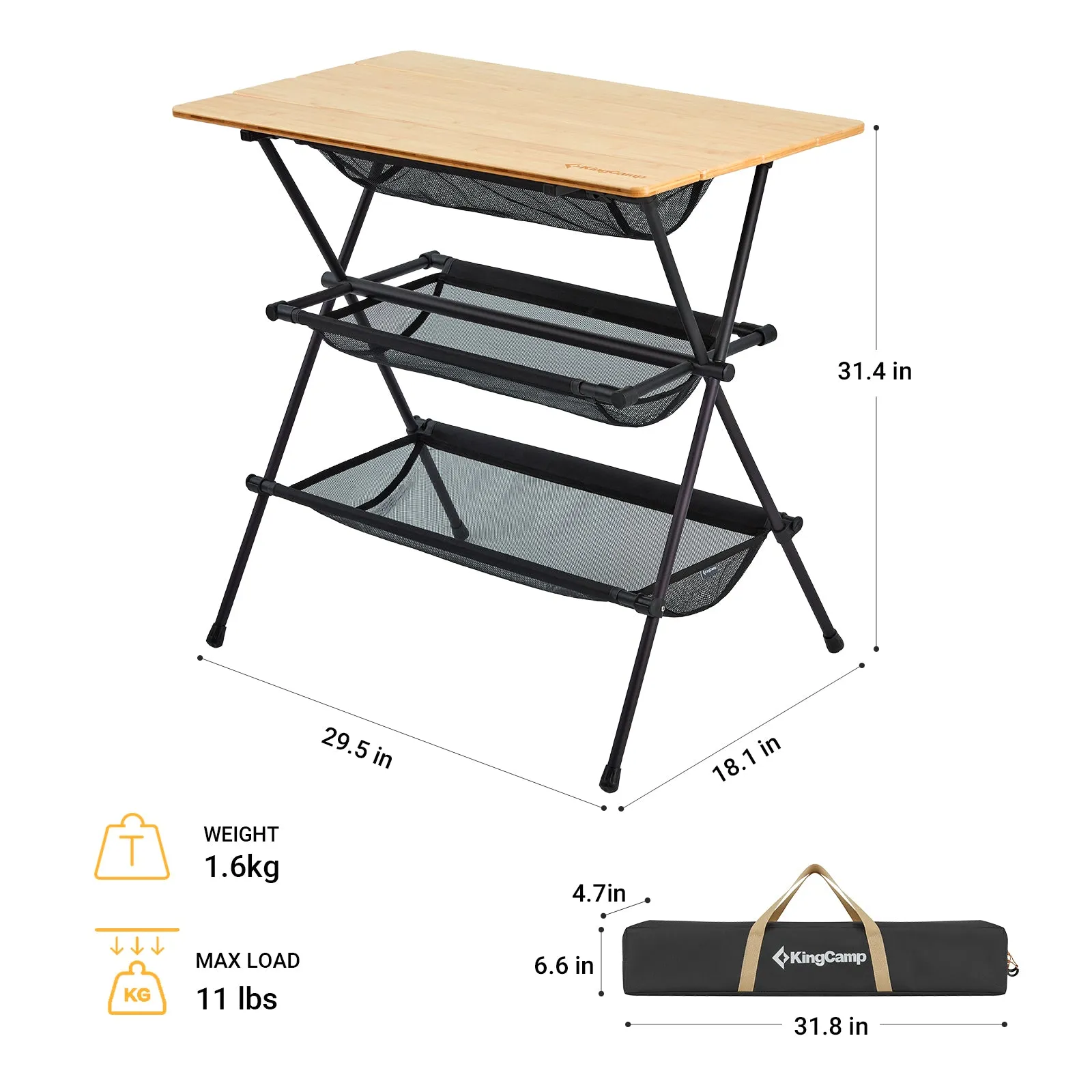 KingCamp Camping Detachable Shelf With Bamboo Table Board