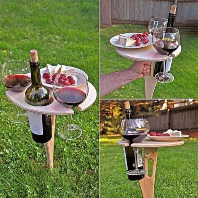 Outdoor Foldable Wood Wine Table