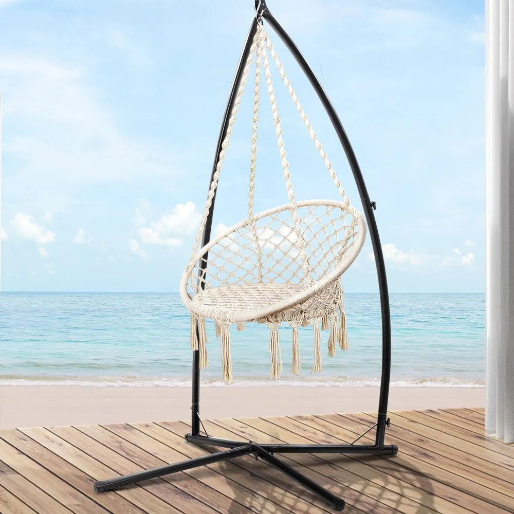 Outdoor Hammock Chair with Steel Stand Cotton Swing Hanging 124CM Cream