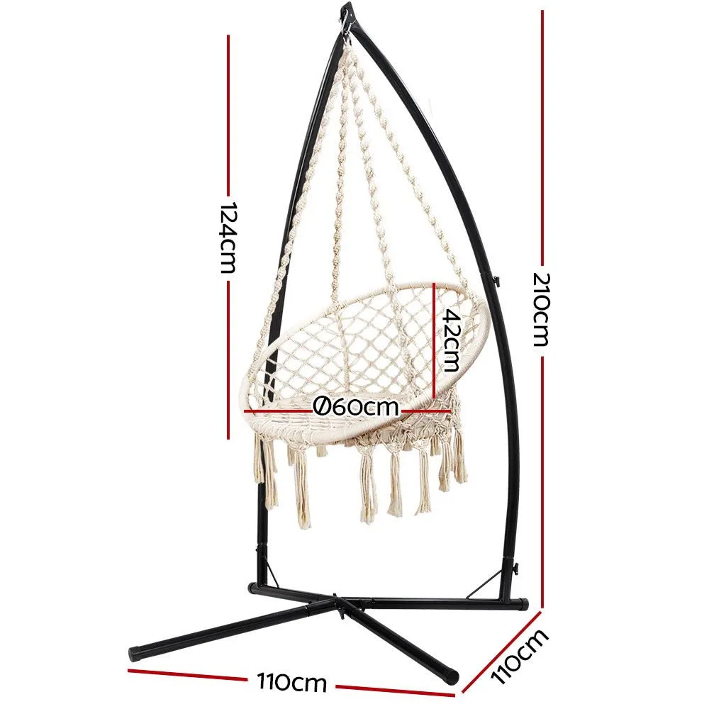 Outdoor Hammock Chair with Steel Stand Cotton Swing Hanging 124CM Cream