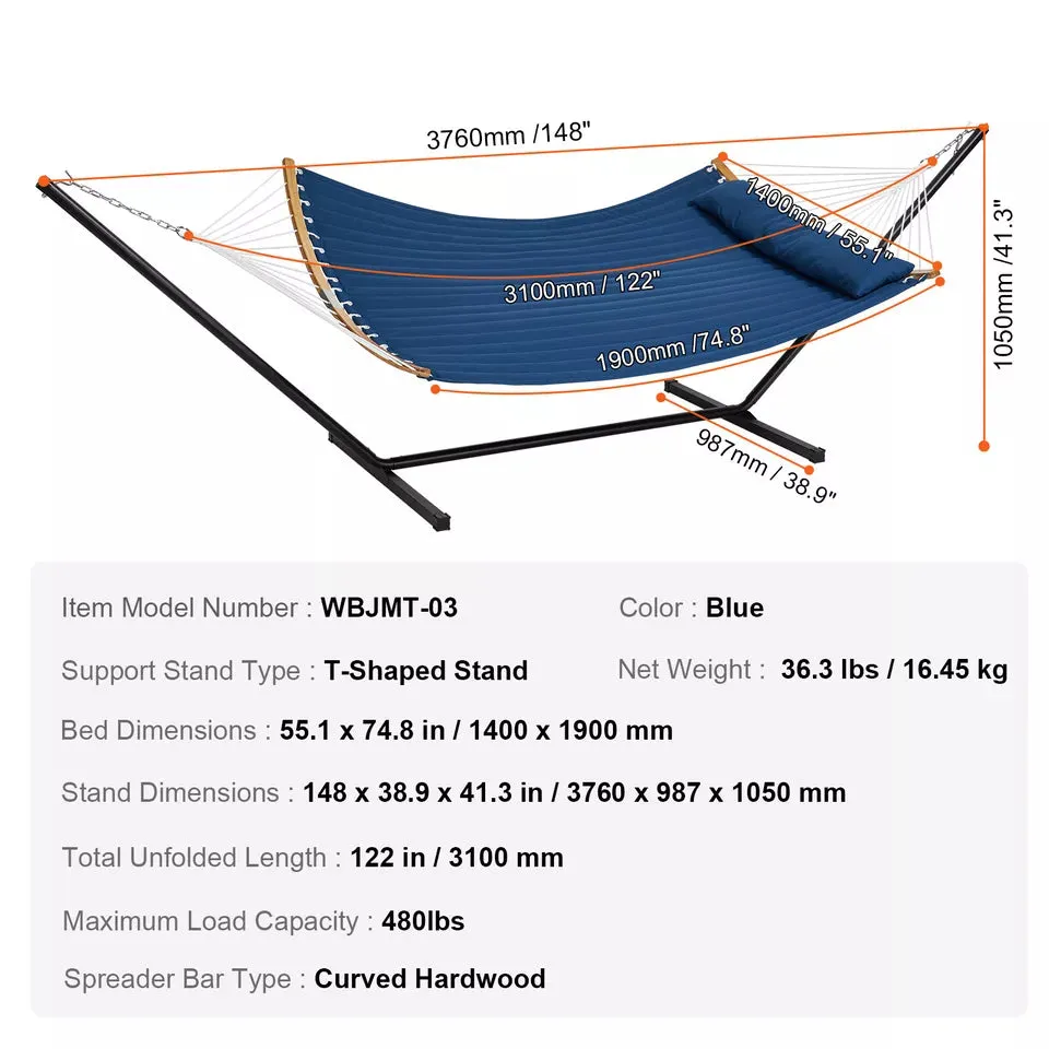 Outdoor Large Spreader Bar Hammock with Pillow