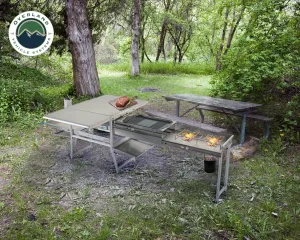 Overland Vehicle Systems Komodo Camp Kitchen - Dual Grill, Skillet, Folding Shelves, And Rocket Tower - Stainless Steel