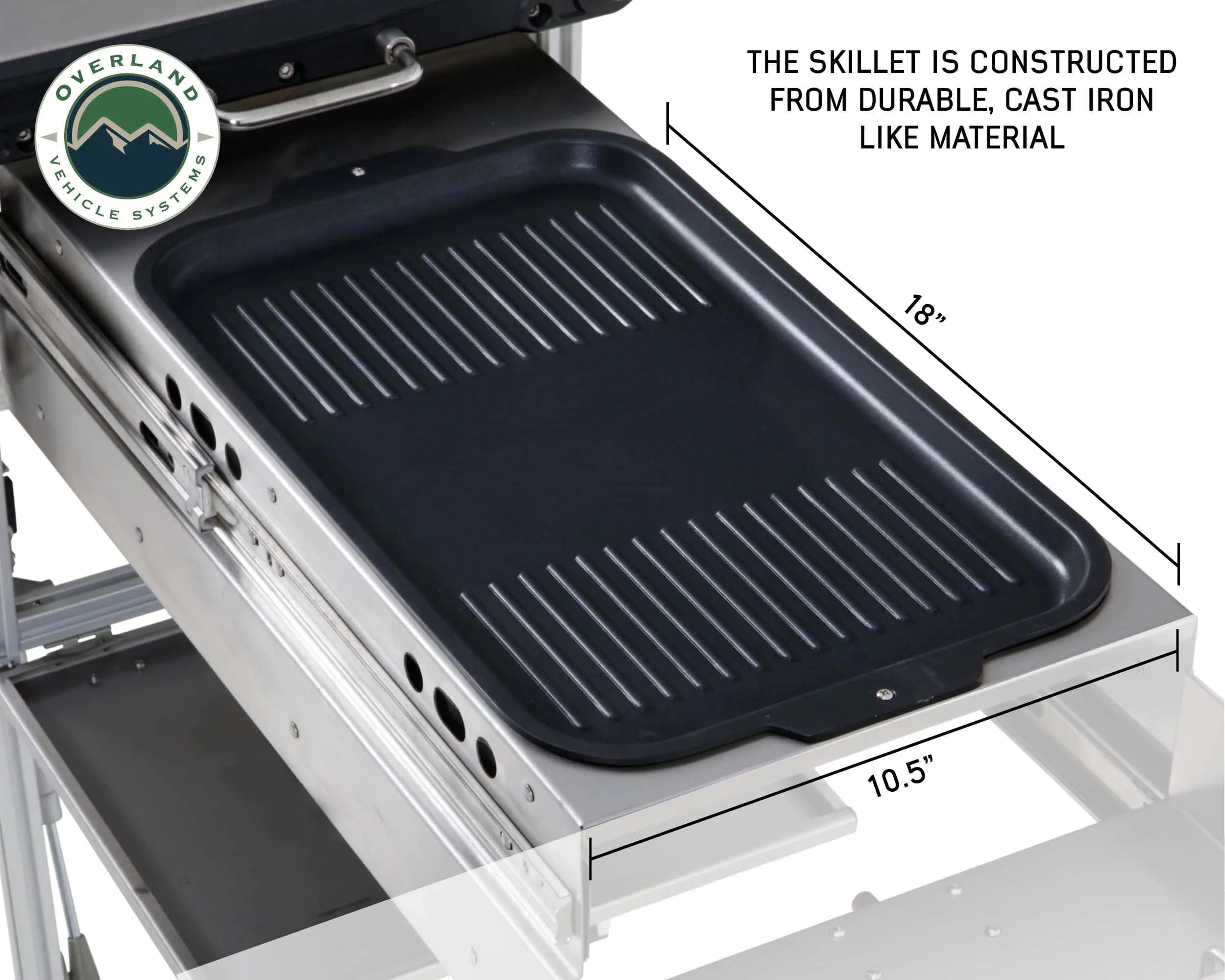 Overland Vehicle Systems Komodo Camp Kitchen - Dual Grill, Skillet, Folding Shelves, And Rocket Tower - Stainless Steel