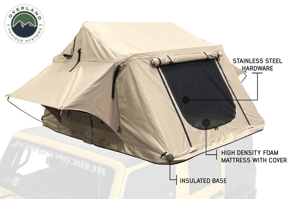 Overland Vehicle Systems TMBK 3 Roof Top Tent - Tan Base With Green Rain Fly | Universal