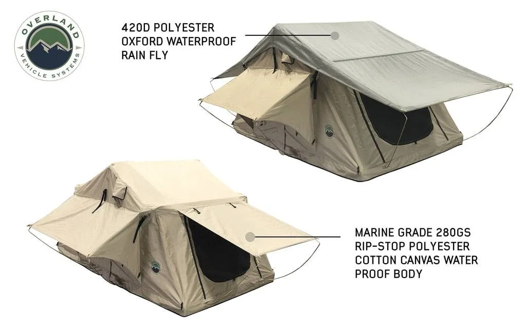 Overland Vehicle Systems TMBK 3 Roof Top Tent - Tan Base With Green Rain Fly | Universal