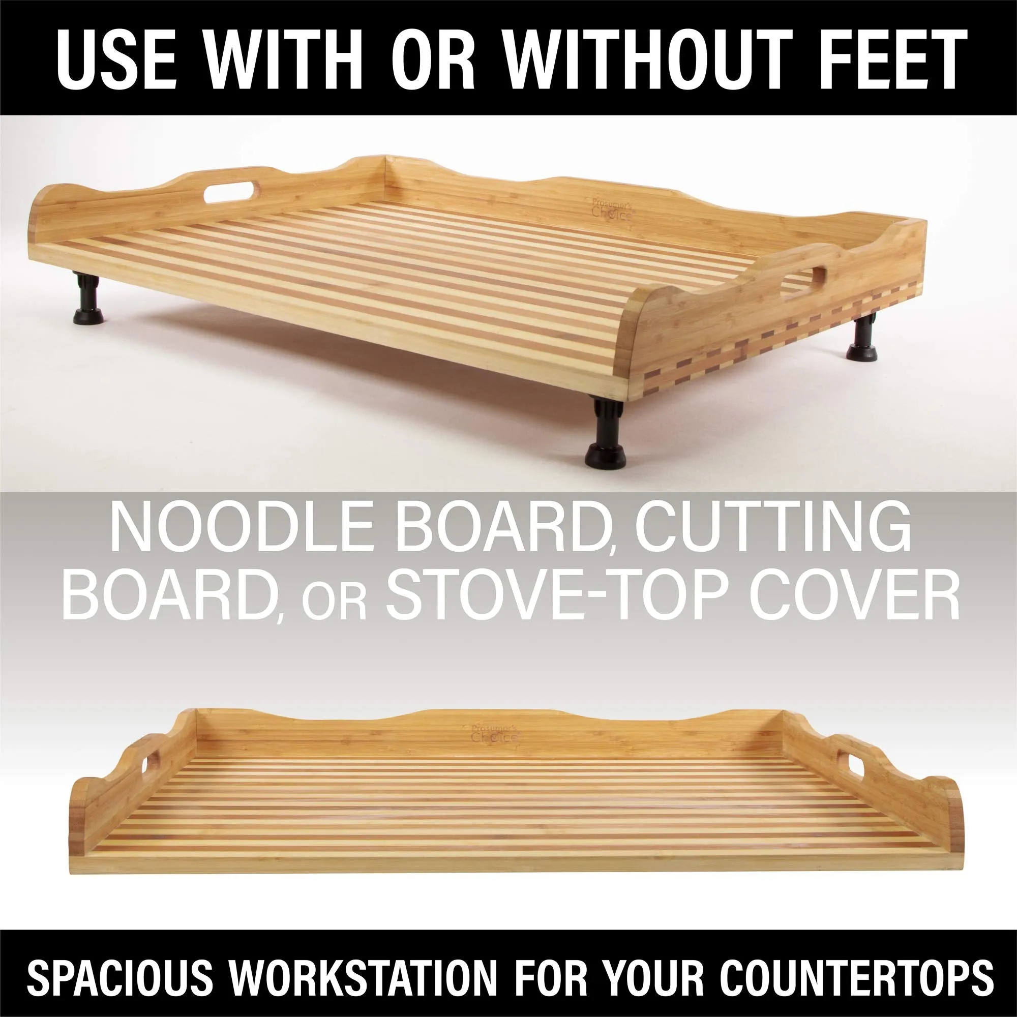 Prosumers Choice Large Bamboo Stovetop Cover, Noodle Preparation and Cutting Board