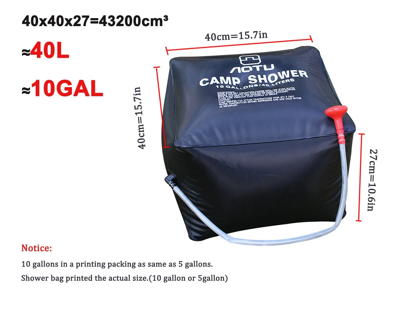 Solar Camping Shower Bag 10 gallons/40L Solar Heating Temperature