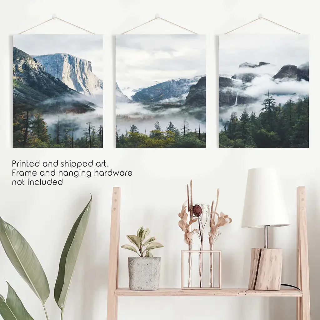 Yosemite Valley Misty Mountain Forest. Set of 3 Prints