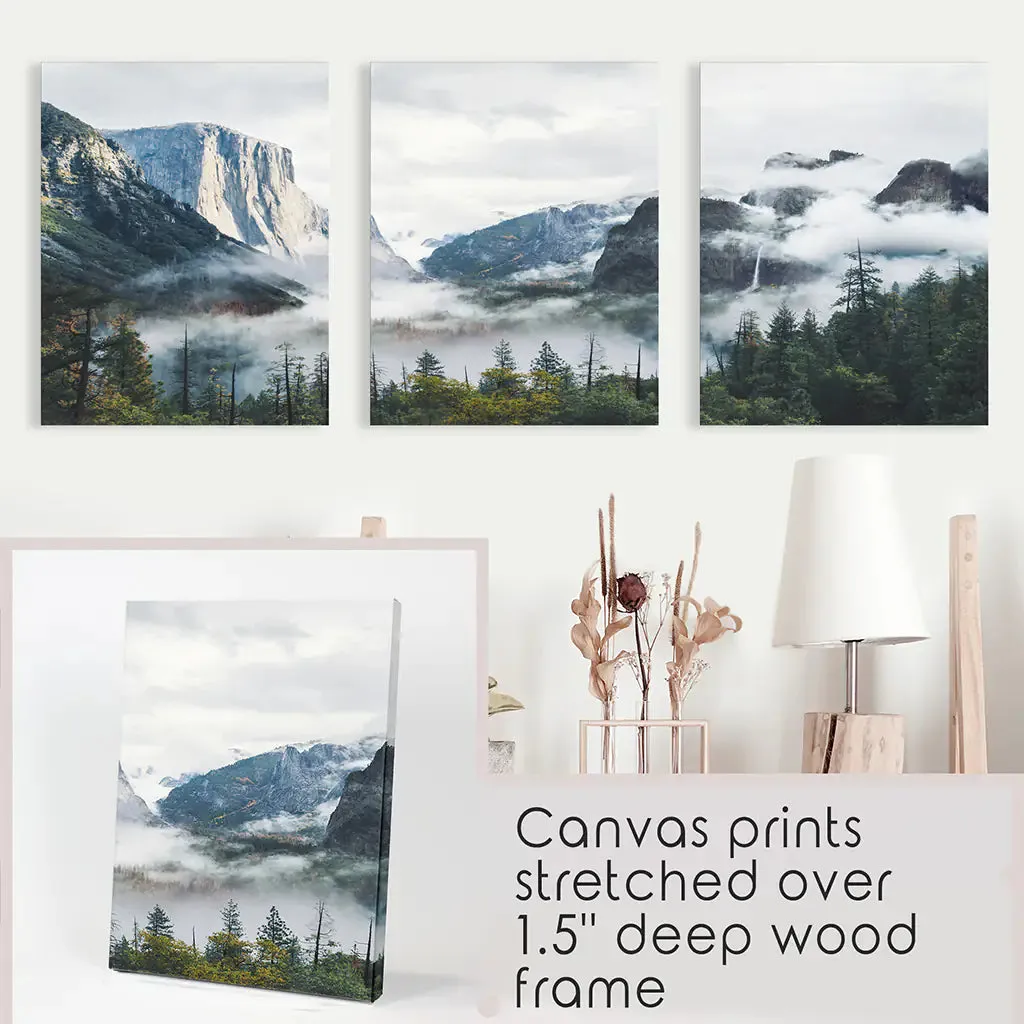 Yosemite Valley Misty Mountain Forest. Set of 3 Prints